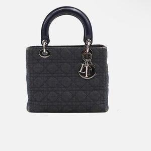 Dior Cannage Lady Dior Blue Denim Fabric Tote
